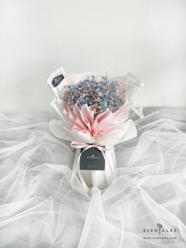 Flower bouquet with pastel baby breath