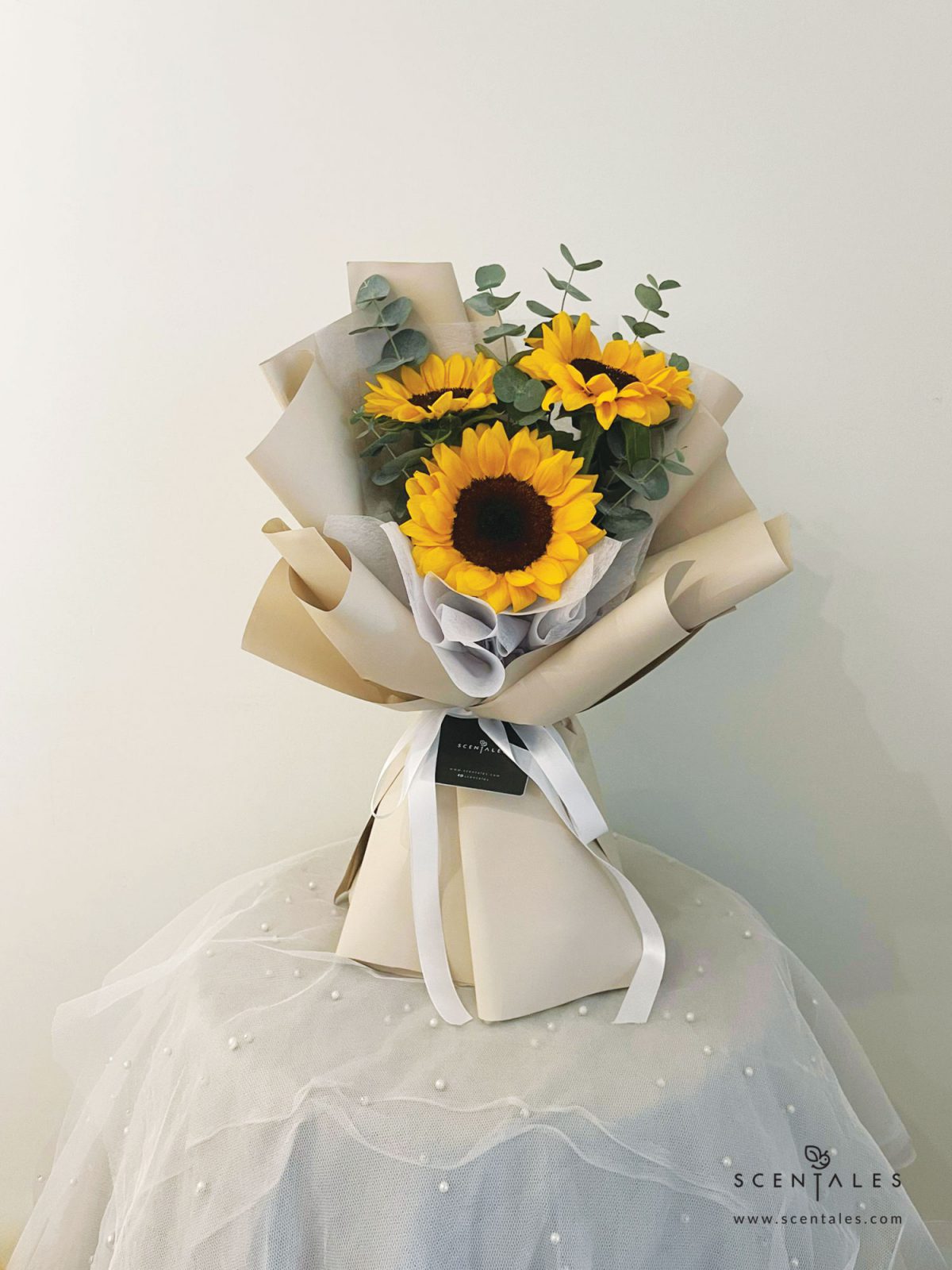 Fresh flower bouquet with Sunflower and plenty of eucalyptus cinerea