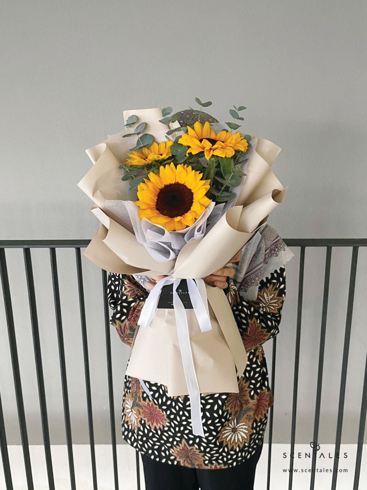 Fresh flower bouquet with Sunflower and plenty of eucalyptus cinerea