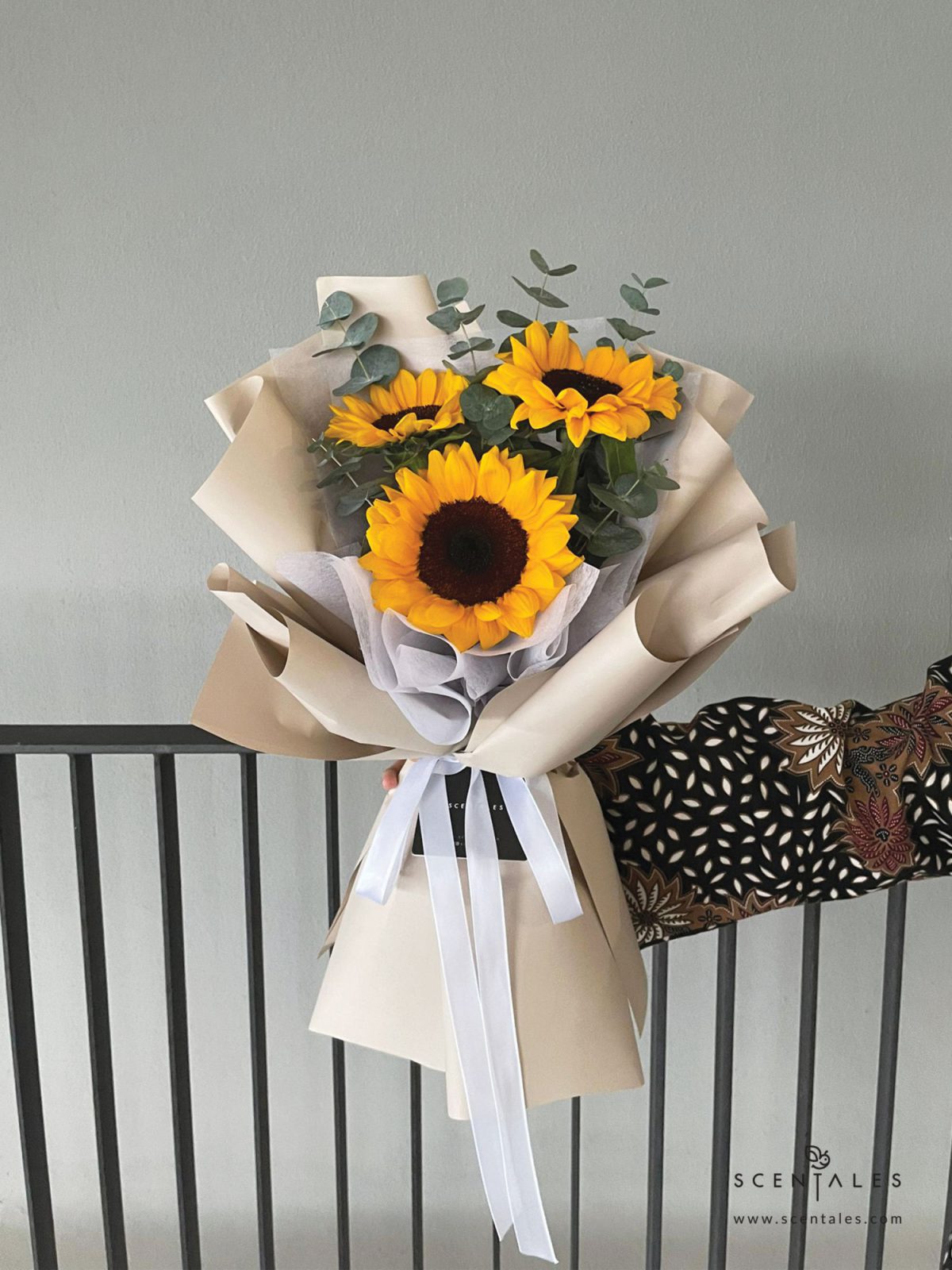 Fresh flower bouquet with Sunflower and plenty of eucalyptus cinerea