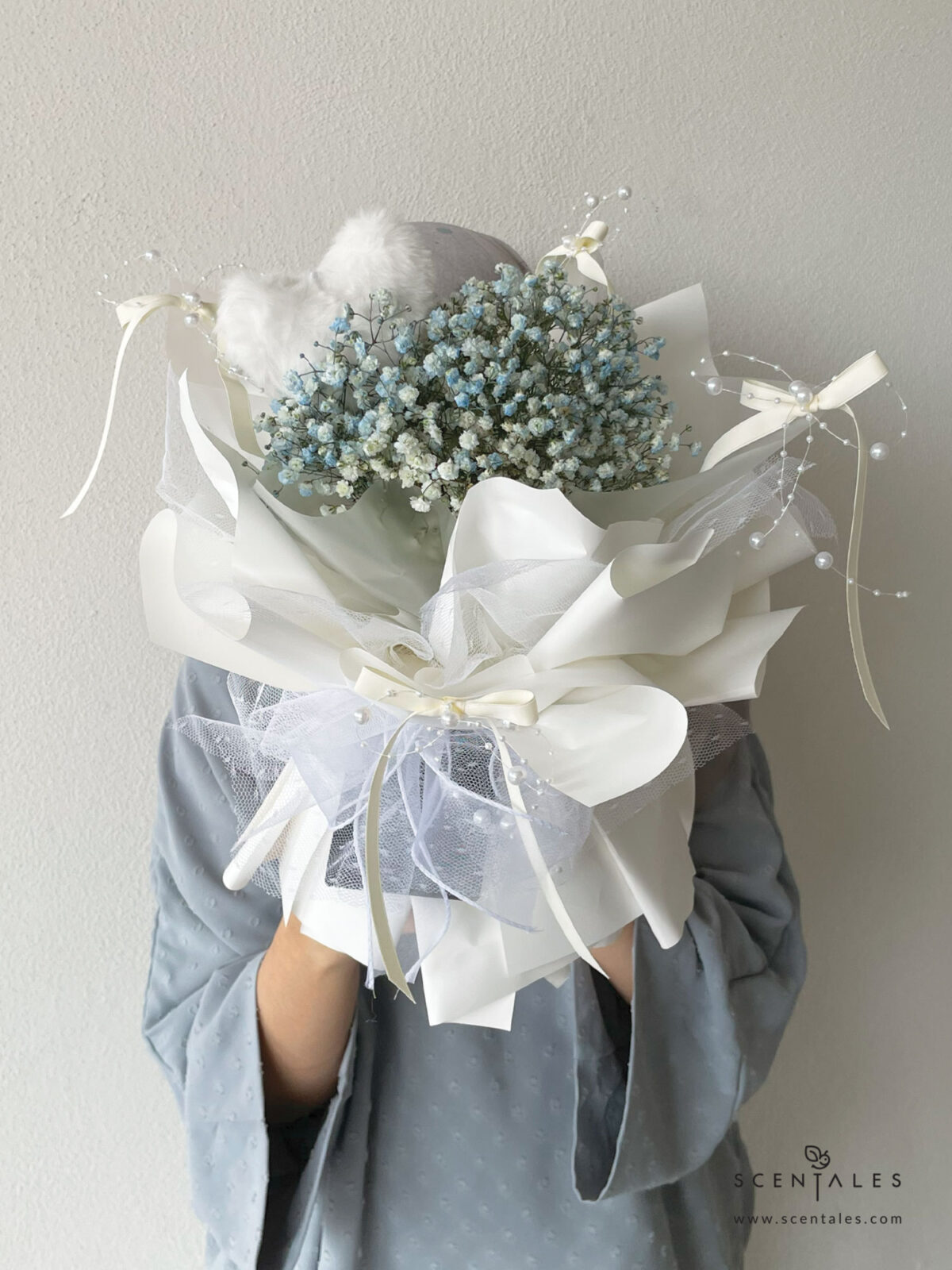 Fresh Flower with Plenty of pink baby's breath and fluffy heart