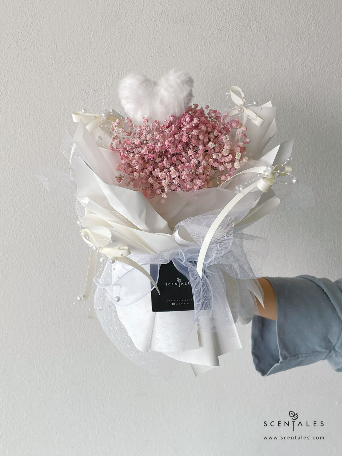 Fresh Flower with Plenty of pink baby's breath and fluffy heart