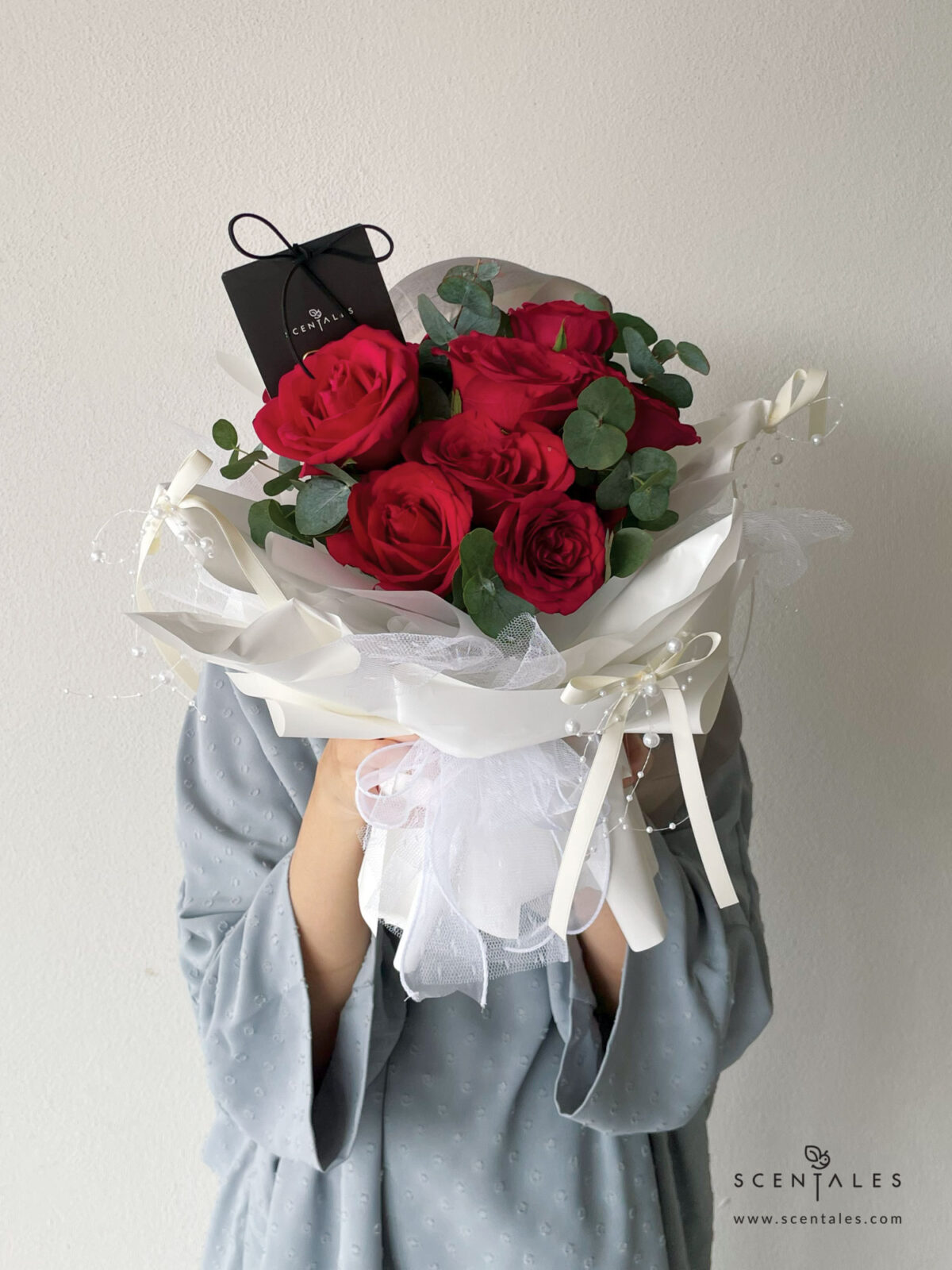 Fresh Flower with Red rose and plenty of eucalyptus