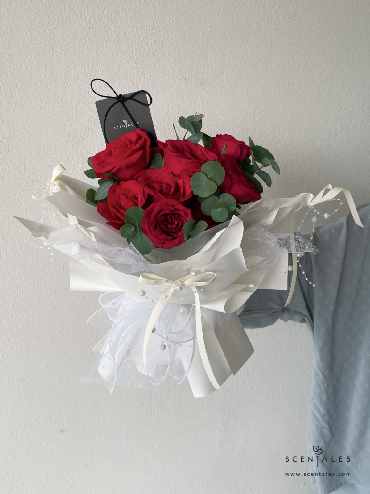 Fresh Flower with Red rose and plenty of eucalyptus