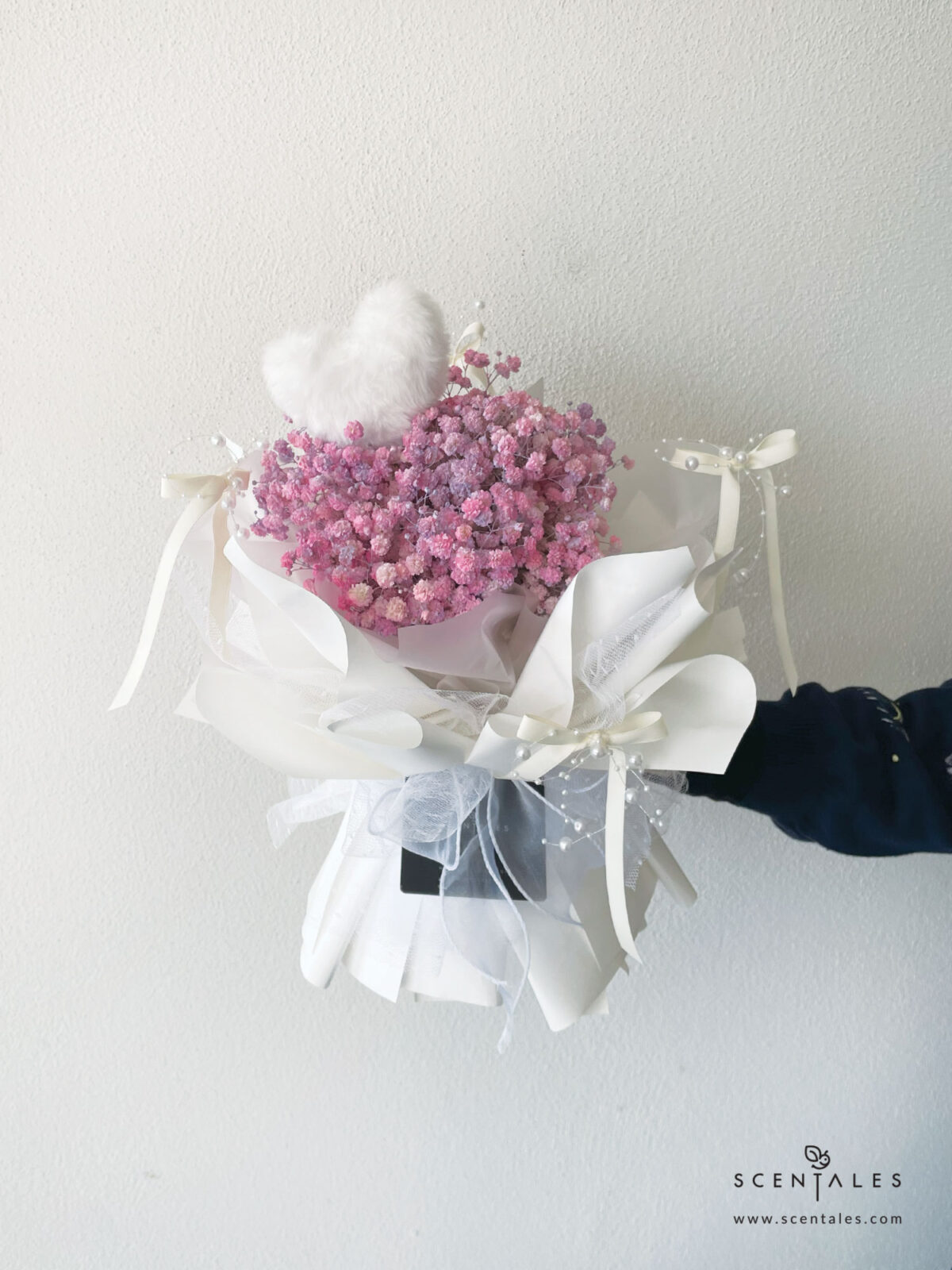 Fresh Flower with Plenty of purple baby's breath and fluffy heart