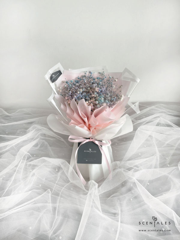 Flower bouquet with pastel baby breath