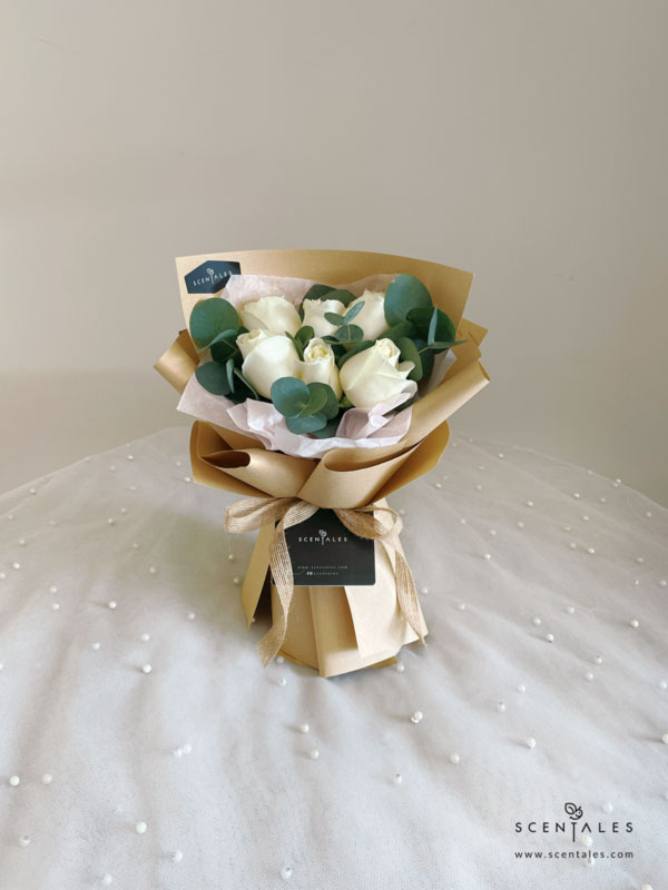 Fresh Flower with white rose and plenty of eucalyptus