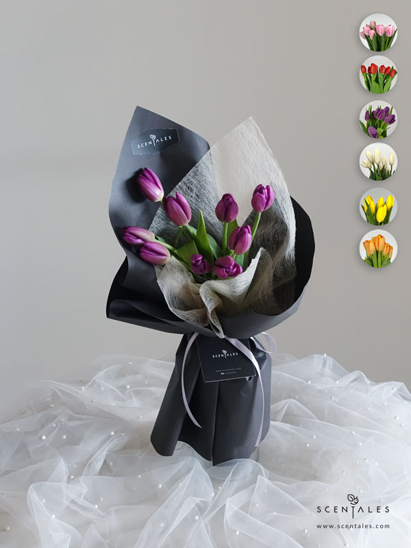 minimalist-tulip-fresh-flower-bouquet-purple-04-600x800 (Pre-order) Minimalist Tulip Flower Bouquet (Black) - Image 1